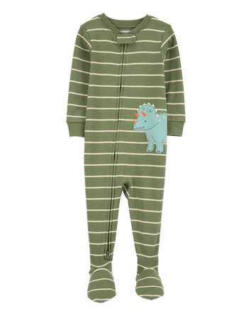 Toddler 1-Piece Dinosaur Striped Thermal Footie Pyjamas, 