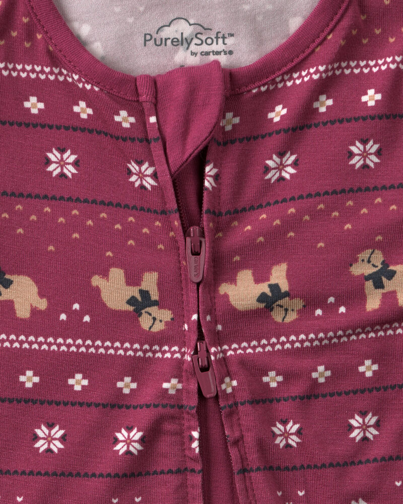 Baby Fair Isle PurelySoft&trade; 2-Way Zip Sleep & Play Pyjamas - Burgundy, image 5 of 9 slides
