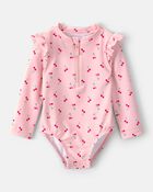 Baby Girl Cherry Long-Sleeve 1-Piece Rashguard Swimsuit - Pink, image 1 of 5 slides