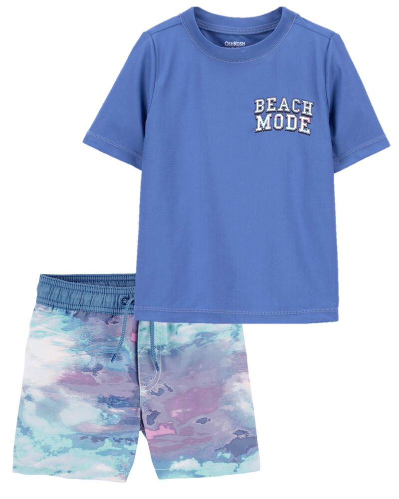 Toddler 2-Piece Short-Sleeve Rashguard & Tie-Dye Swim Trunks Set, image 1 of 1 slides