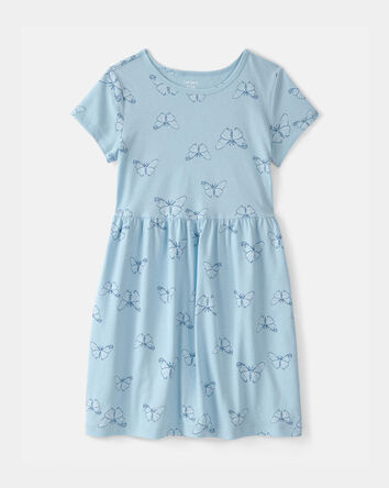 Filles - Robe &agrave; manches courtes, papillons - Bleu, 