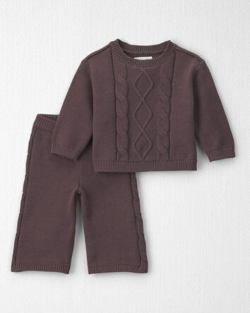 Baby Girl 2-Piece Organic Cotton Cable Knit Sweater Top & Pant Set, 