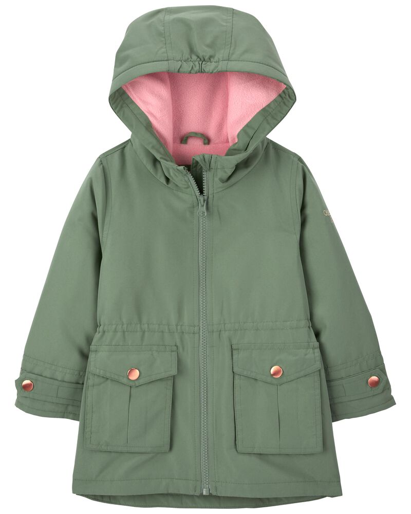 Green Fleece Lined Rain Jacket