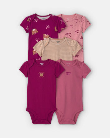 B&eacute;b&eacute; fille - Emballage 5 cache-couches &agrave; manches courtes &agrave; motif ourson &ndash; Rose/Mauve, 