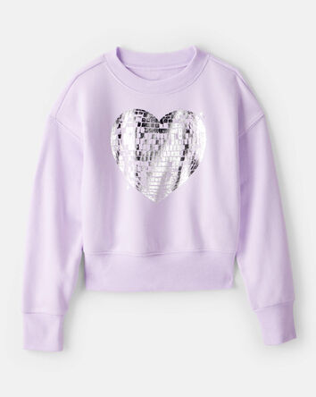 Girls DayDream Fleece Disco Heart Pullover Sweatshirt - Purple, 