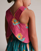 Toddler Girl Reversible Cross-Back Top in Floral Print - Hot Pink, image 5 of 8 slides