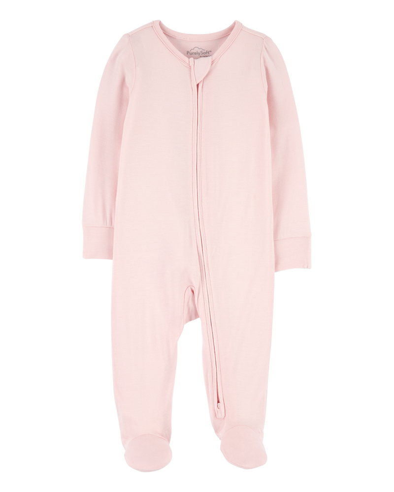 Bébé fille - Grenouillère PurelySoft à fermeture à glissière à 2 sens de couleur unie - Rose clair, image 1 sur 6 diapositives