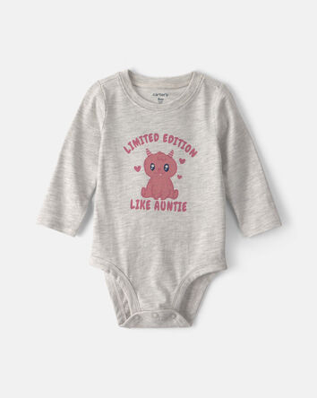 Baby Girl 'Limited Edition Like Auntie' Long-Sleeve Graphic Bodysuit - Grey, 