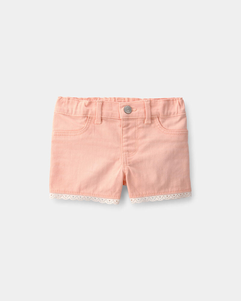 Baby Girl Eyelet Trim Twill Shorts - Peach, image 1 of 4 slides