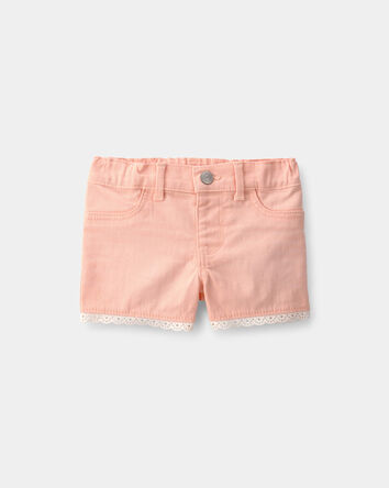 Baby Girl Eyelet Trim Twill Shorts - Peach, 