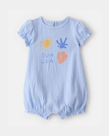 Baby Girl 'Sun Sea' Short-Sleeve Romper - Blue, 