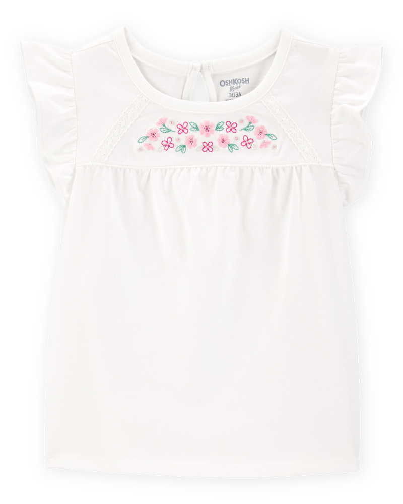 Toddler Flutter-Sleeves Floral Top - White, image 1 of 3 slides