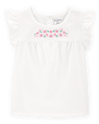Toddler Flutter-Sleeves Floral Top - White, image 1 of 3 slides