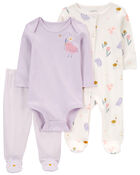 Baby Purple Bird 3-Piece Sleeper Set, image 1 of 5 slides