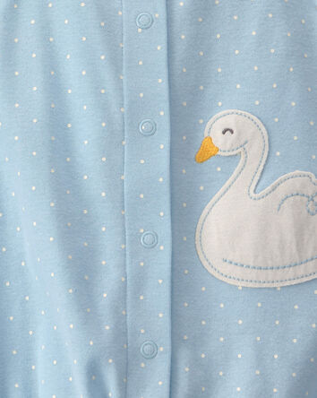 Baby Girl Swan Polka Dot Sleeveless Romper - Blue, 