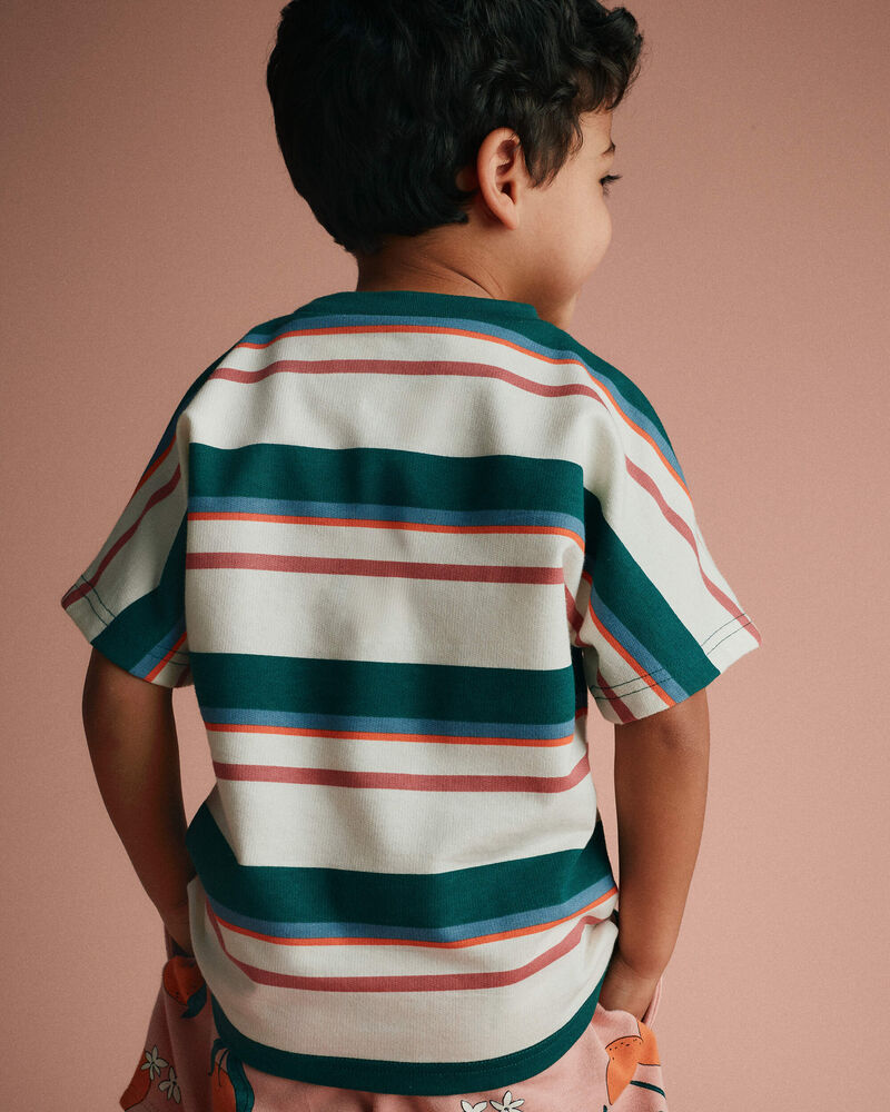 Toddler Dolman Tee in Stripes - Green/Cream, image 4 of 6 slides