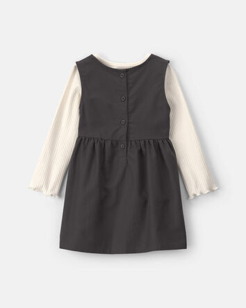 Toddler Girl 2-Piece Bow Twill Long-Sleeve Dress Set - Black/Cream, 