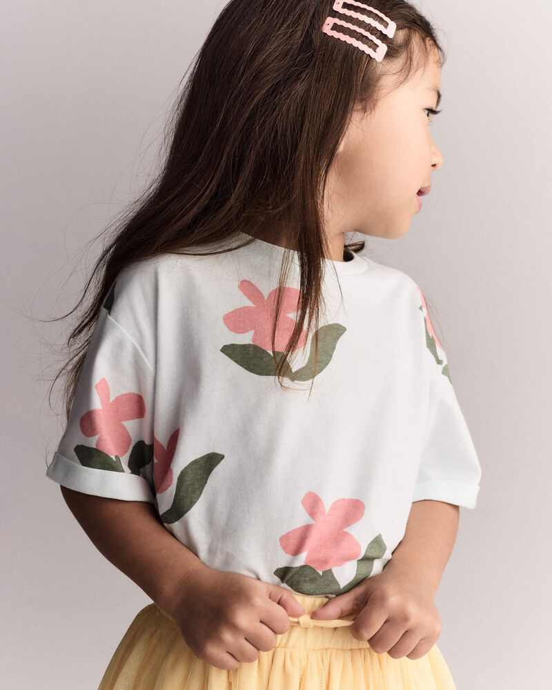 Toddler Girl Rolled Cuff Tee in Floral Print - Light Green, image 1 of 6 slides