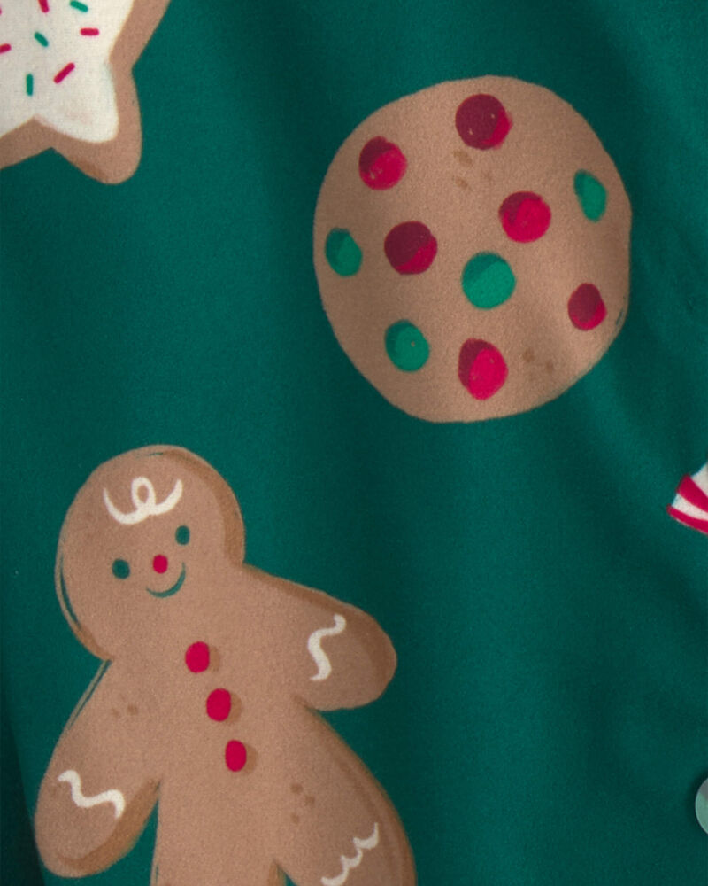 Toddler 2-Piece Christmas Gingerbread Fleece Loose Fit Pyjama Set - Green, image 3 of 4 slides