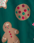 Toddler 2-Piece Christmas Gingerbread Fleece Loose Fit Pyjama Set - Green, image 3 of 4 slides