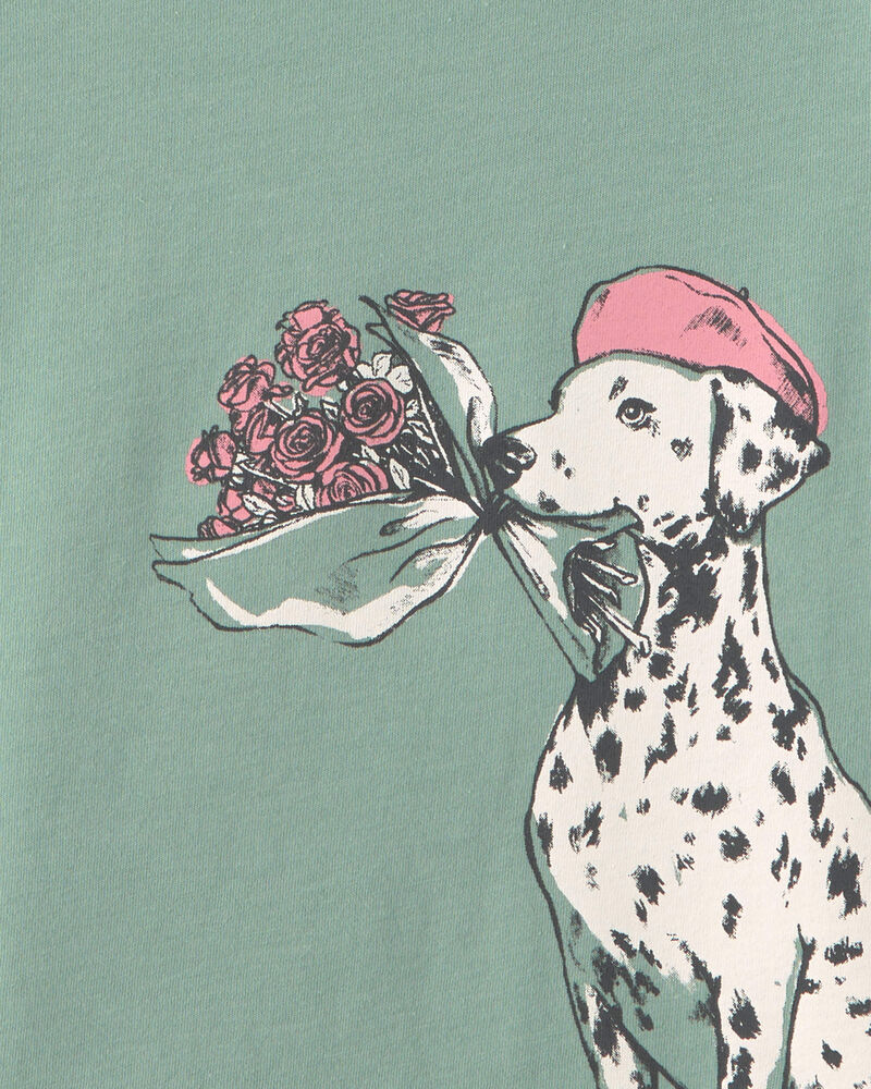Girls Parisian Dog Long-Sleeve Graphic Tee - Green, image 2 of 3 slides
