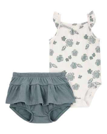 Baby 2-Piece Flutter-Sleeve Floral Bodysuit & Short Set, 