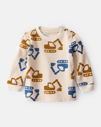 Baby Boy Construction Print Long-Sleeve Graphic Tee - Beige, 