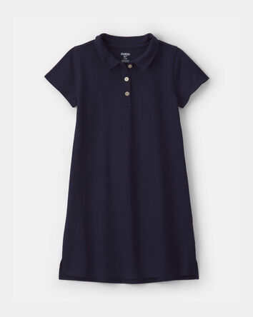 Girls Pique Short-Sleeve Uniform Dress - Navy, 