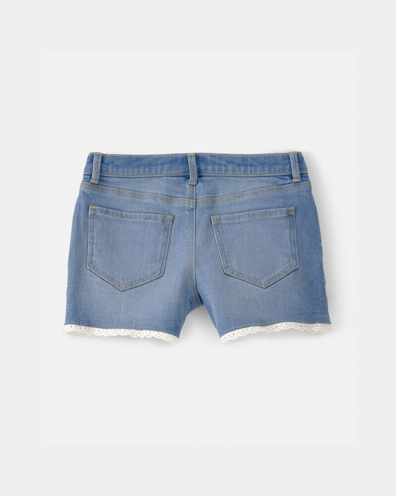 Filles - Short en denim &agrave; bordure ajour&eacute;e - D&eacute;lav&eacute; moyen, image 2 sur 3 diapositives