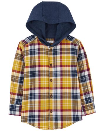 Hooded Flannel Button-Front Shirt, 