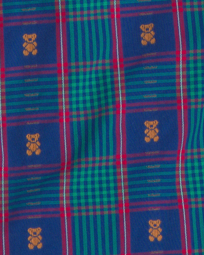 Toddler Girl Plaid Bear Overalls - Blue, image 3 of 4 slides