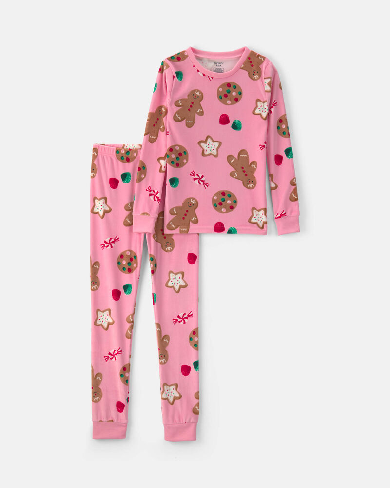 Girls 2-Piece Christmas Gingerbread DreamPlush Snug Fit Pyjama Set - Pink, image 1 of 3 slides