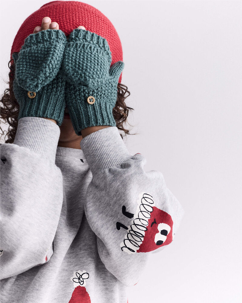 Toddler Foldover Mittens - Green, image 1 of 6 slides