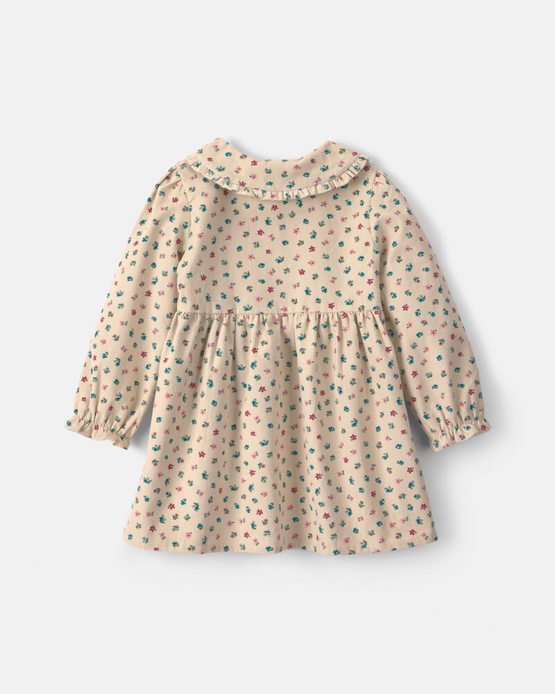 Toute-petit fille - Robe &agrave; manches longues et grand col en velours c&ocirc;tel&eacute; &agrave; motif floral - Cr&egrave;me, image 6 sur 7 diapositives