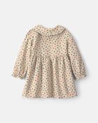 Toute-petit fille - Robe &agrave; manches longues et grand col en velours c&ocirc;tel&eacute; &agrave; motif floral - Cr&egrave;me, image 6 sur 7 diapositives