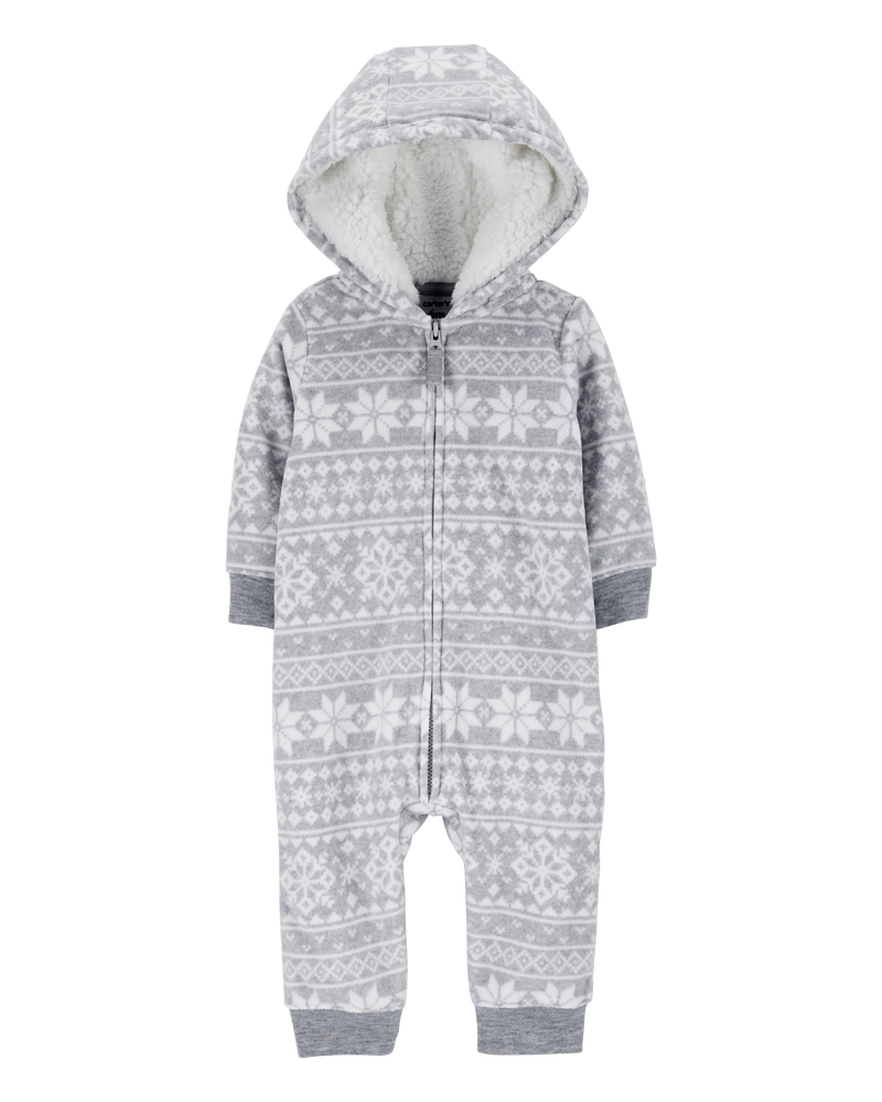 Grey Baby Fair Isle Hooded Fleece Jumpsuit | Carter’s Oshkosh Canada