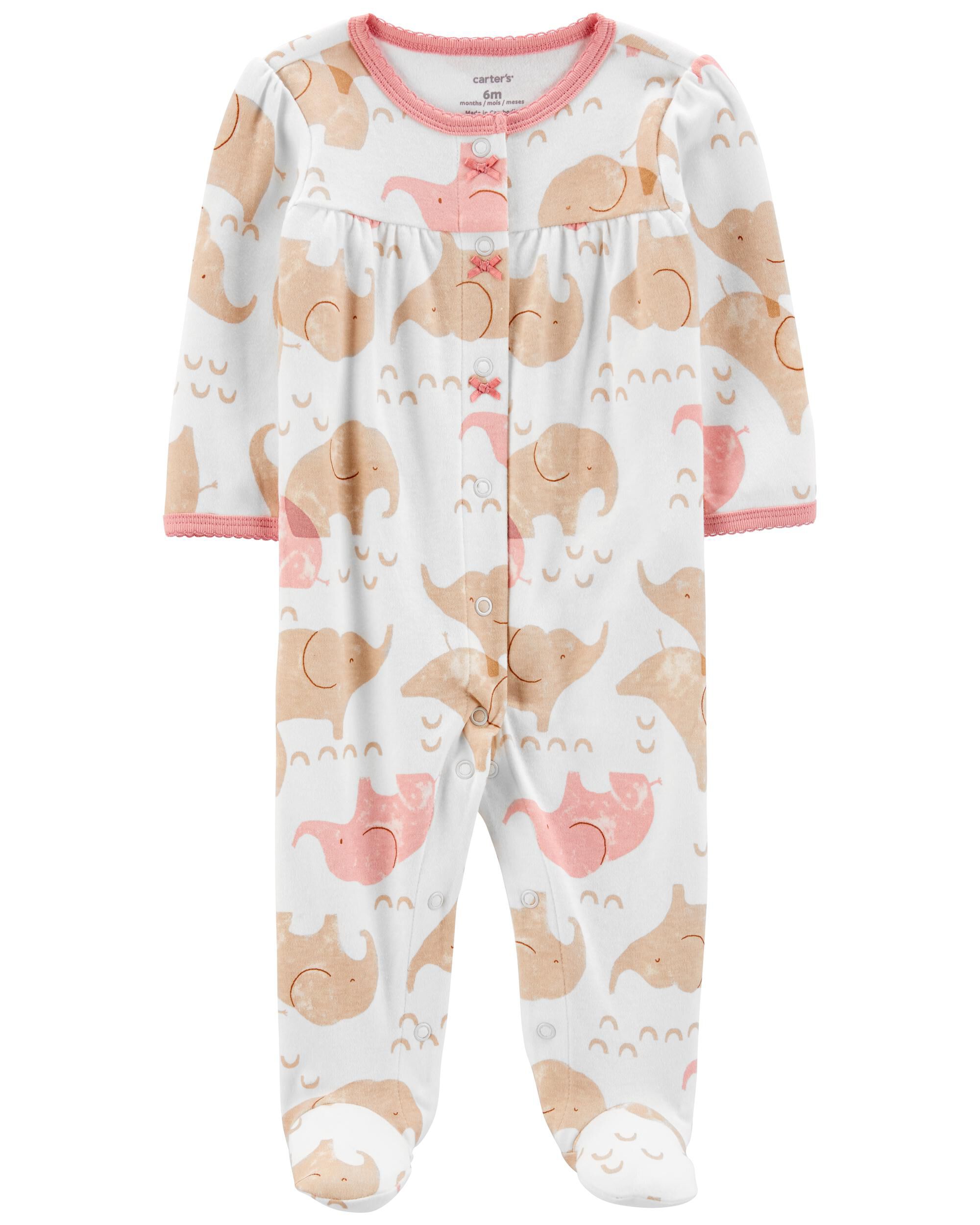 White Pink Elephant Snap Up Cotton Sleeper Pyjamas Carter s