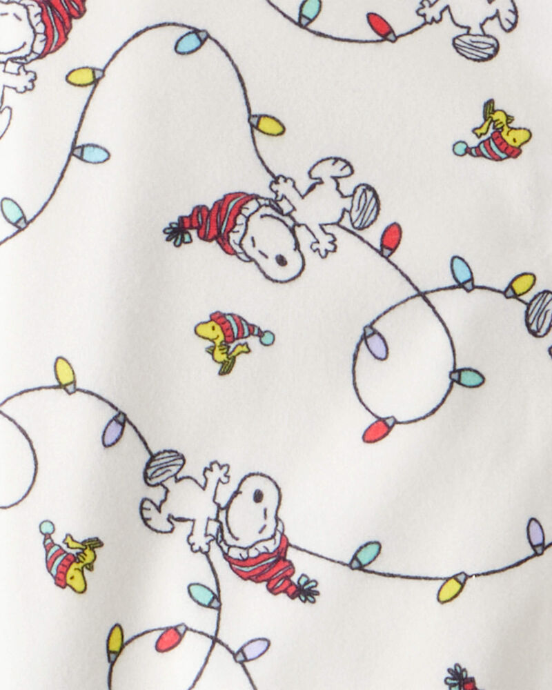 Kid Peanuts Snoopy Print Fleece Long-Sleeve Loose Fit 2-Piece Pajamas - White, image 2 of 3 slides