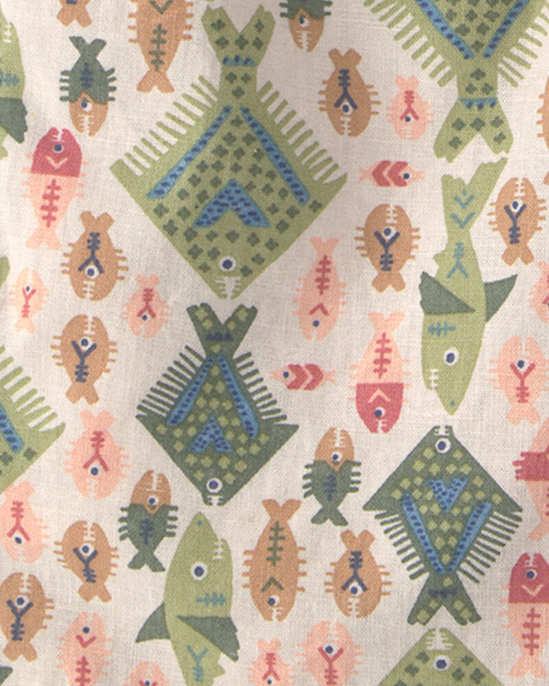 Tout-petit gar&ccedil;on - Short en lin &agrave; motif de poisson - Beige, image 3 sur 3 diapositives
