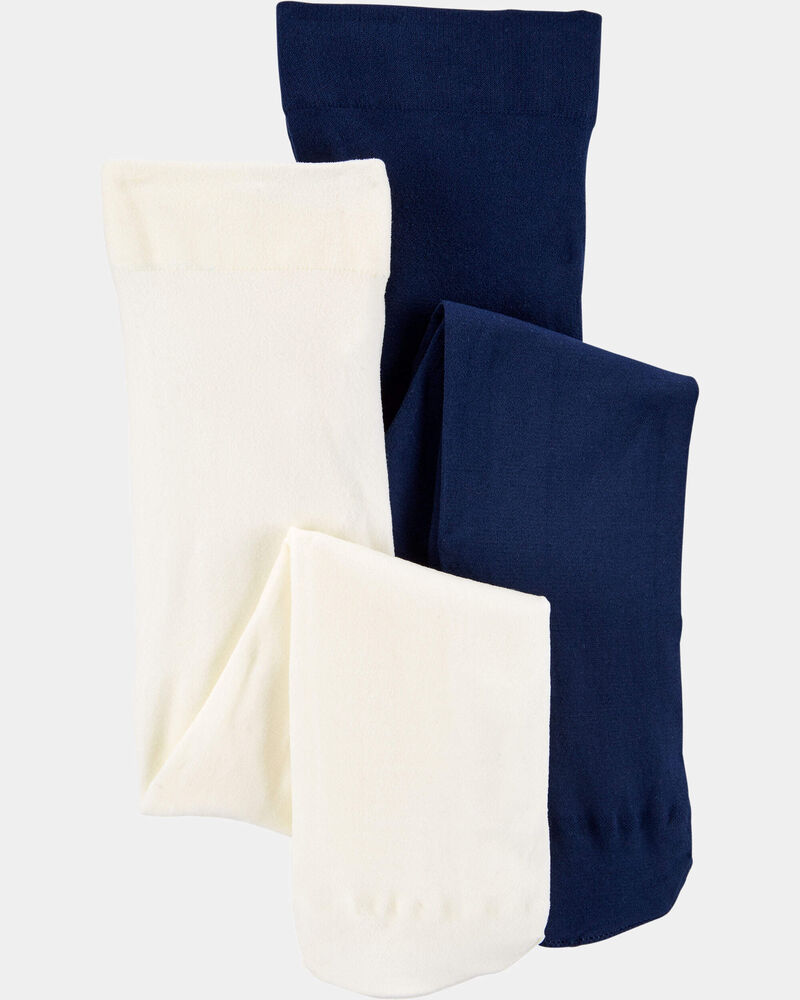 B&eacute;b&eacute; fille - Emballage 2 collants - Bleu marine/Ivoir, image 1 sur 3 diapositives