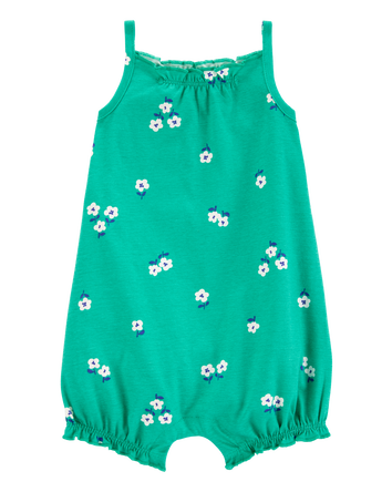 Baby Floral Cotton Romper - Green, 