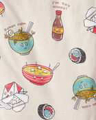 Boys Ramen Calm Print 100% Cotton Long-Sleeve 4-Piece Pyjamas - Blue/White, image 3 of 4 slides