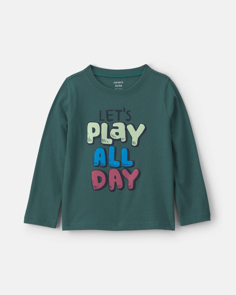 Tout-petit gar&ccedil;on - T-shirt manches longues &agrave; imprim&eacute; &laquo;Let&rsquo;s Play All Day&raquo; - Vert, image 1 sur 2 diapositives
