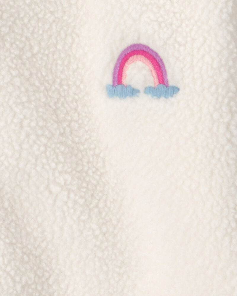 Girls Rainbow Teddy Fleece Zip-Up Jacket - Cream, image 2 of 3 slides