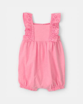 Baby Girl Ruffle Eyelet Sleeveless Romper - Pink, 