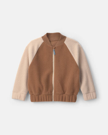 Boys Teddy Microfleece Zip-Up Jacket - Brown, 
