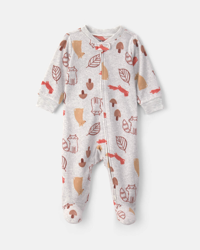 Baby Autumn Fleece 2-Way Zip Sleeper - Grey, image 1 of 5 slides
