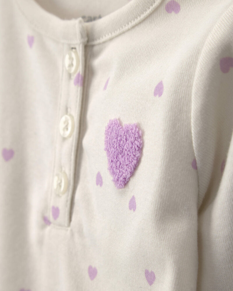 Baby Girl 2-Piece Heart Long-Sleeve Bodysuit & Pant Set - Purple/Cream, image 4 of 7 slides