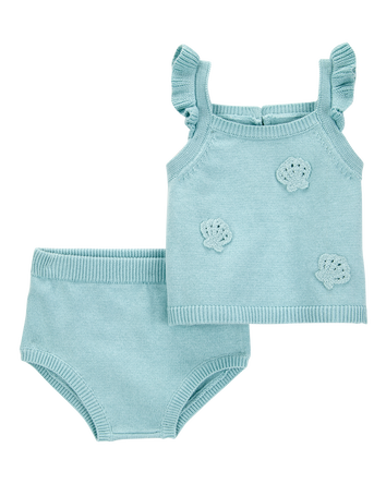 Baby 2-Piece Crochet Sweater Knit Tank & Diaper Cover Set, 
