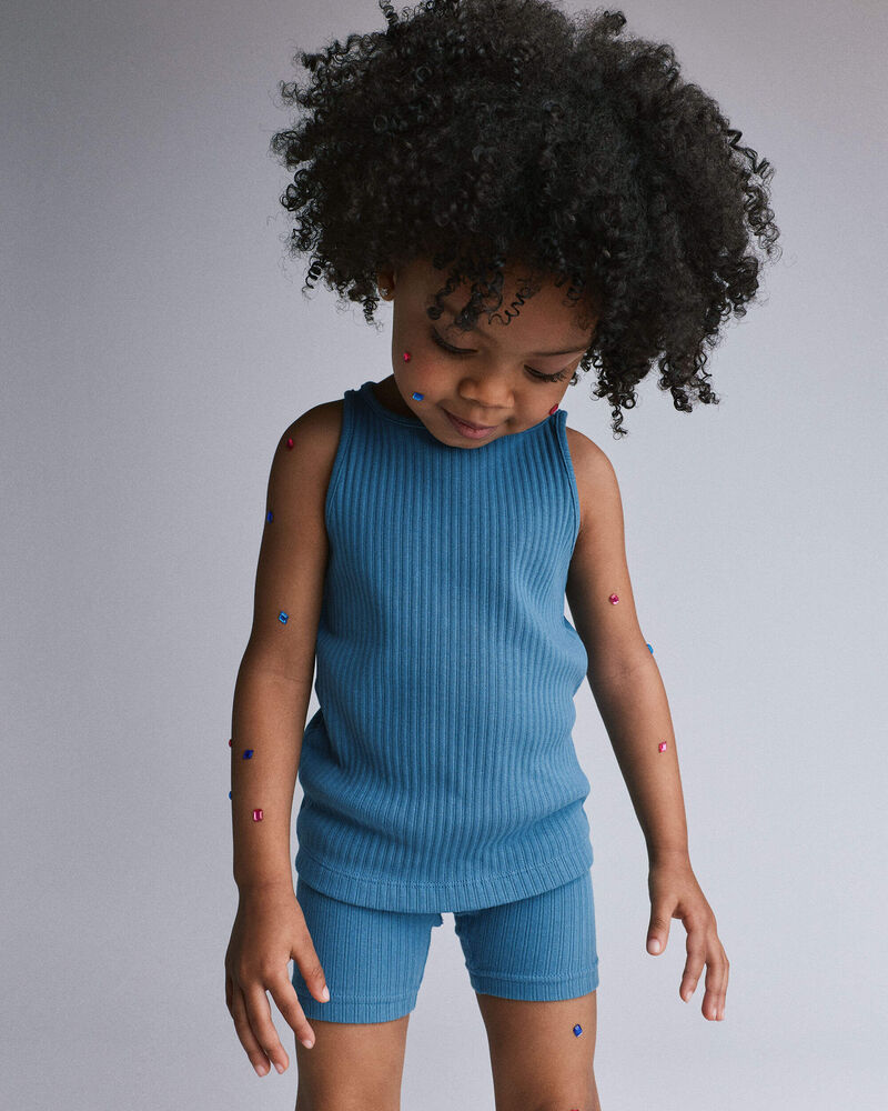Toddler Girl Ribbed Playtime Tank - Teal, image 3 of 5 slides